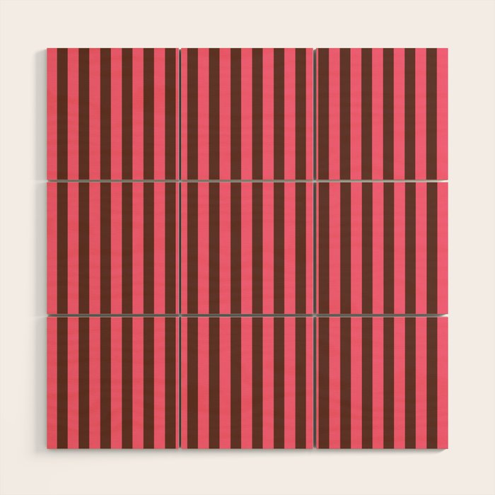 Narrow Stripes Vertical Pattern in Pink and Brown Wood Wall Art Gallery Image 1