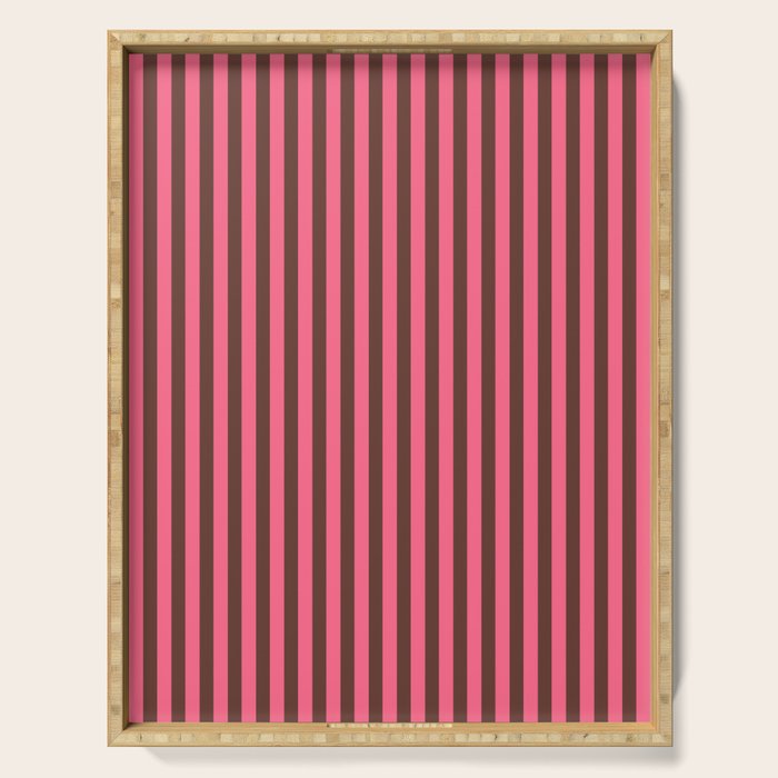 Narrow Stripes Vertical Pattern in Pink and Brown Serving Tray Gallery Image 1
