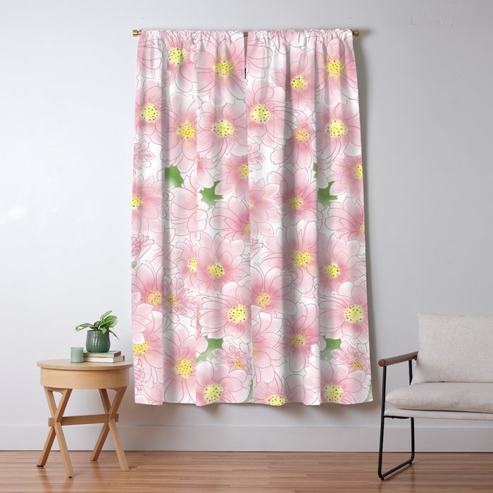 Chrysanthemum Watercolor  Window Curtain Gallery Image 1