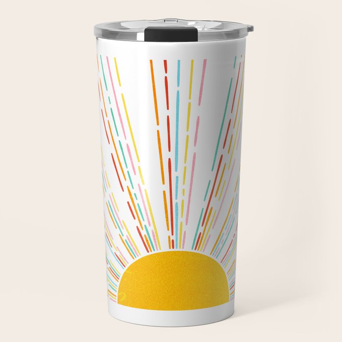 Retro Sunburst: Rainbow Edition Travel Mug Gallery Image 1