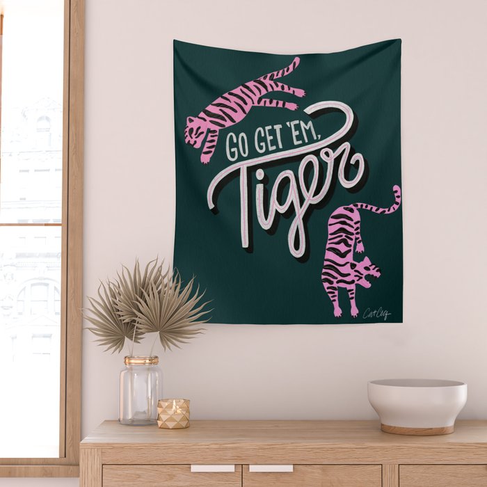 Go Get 'Em Tiger - Teal Wall Tapestry Gallery Image 2