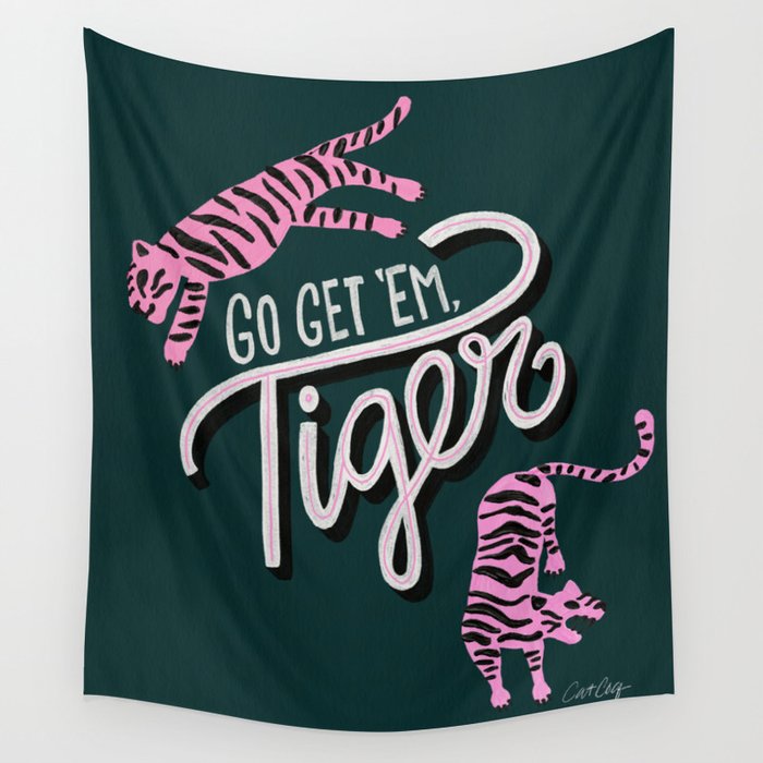 Go Get 'Em Tiger - Teal Wall Tapestry Gallery Image 1