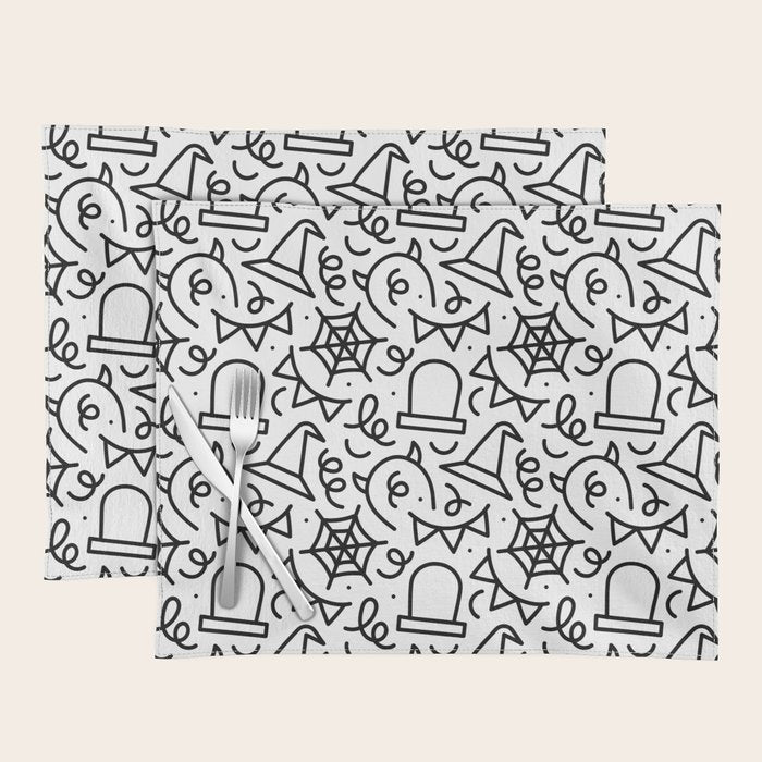 Fun halloween cartoon doodle art pattern Placemat Gallery Image 1