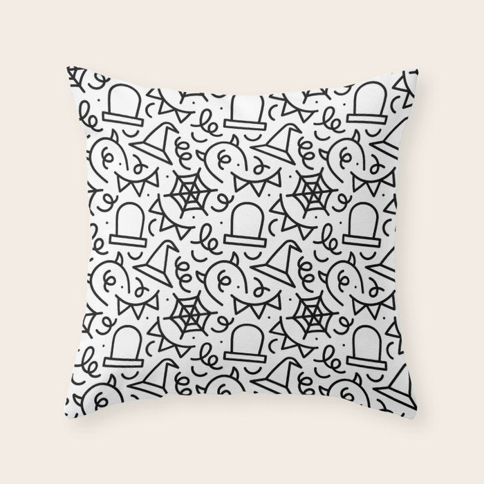 Fun halloween cartoon doodle art pattern Throw Pillow Gallery Image 6