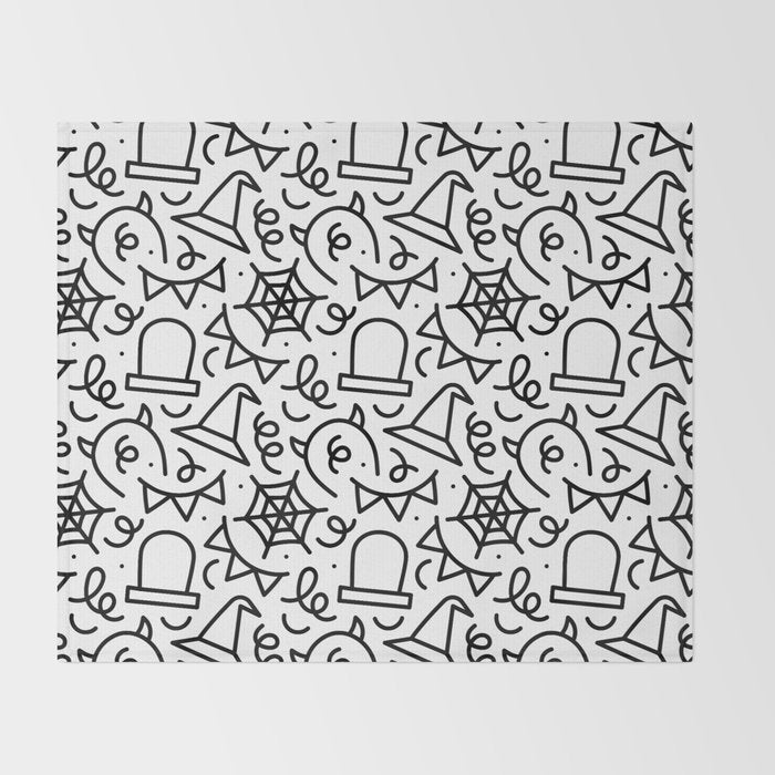 Fun halloween cartoon doodle art pattern Throw Blanket Gallery Image 2