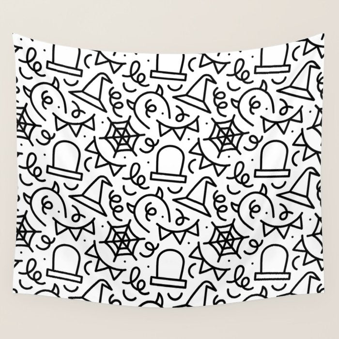 Fun halloween cartoon doodle art pattern Wall Tapestry Gallery Image 1
