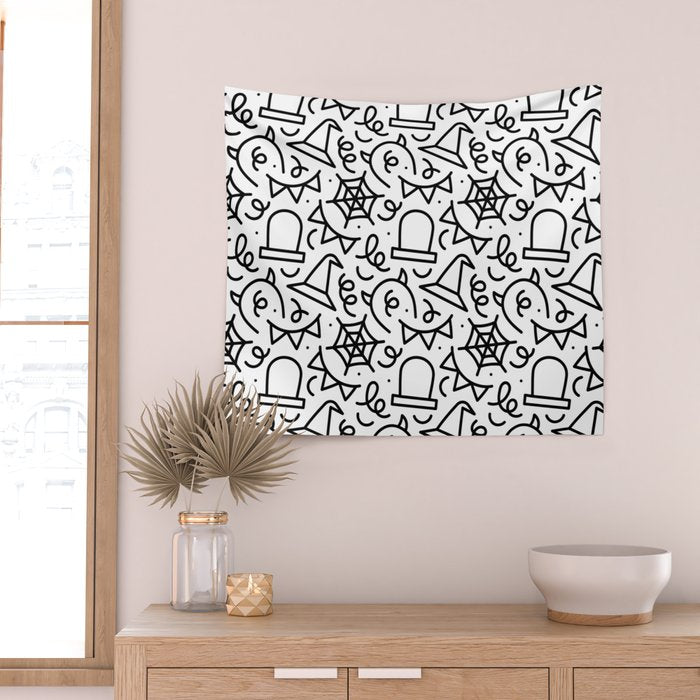 Fun halloween cartoon doodle art pattern Wall Tapestry Gallery Image 2