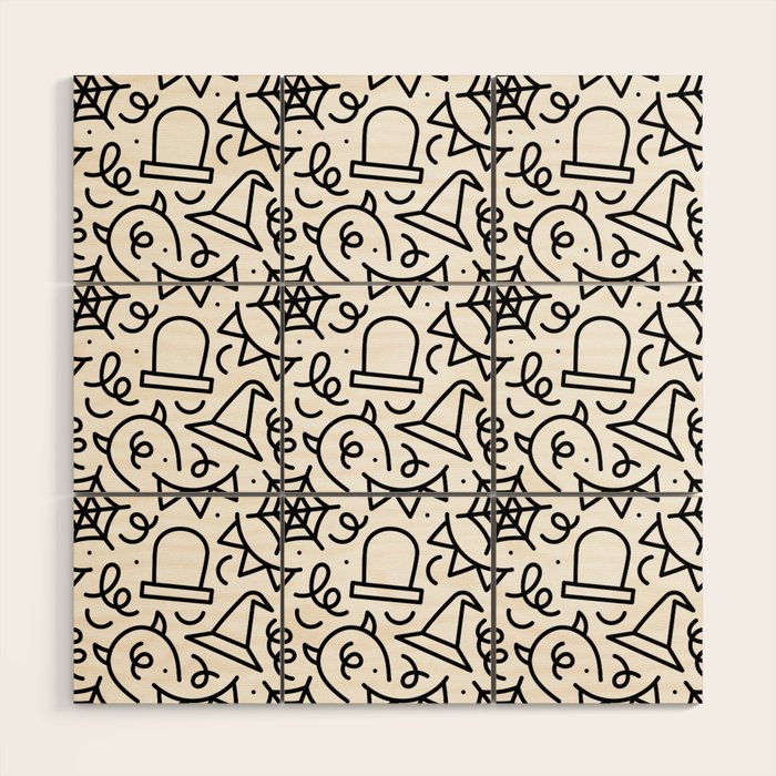 Fun halloween cartoon doodle art pattern Wood Wall Art Gallery Image 1