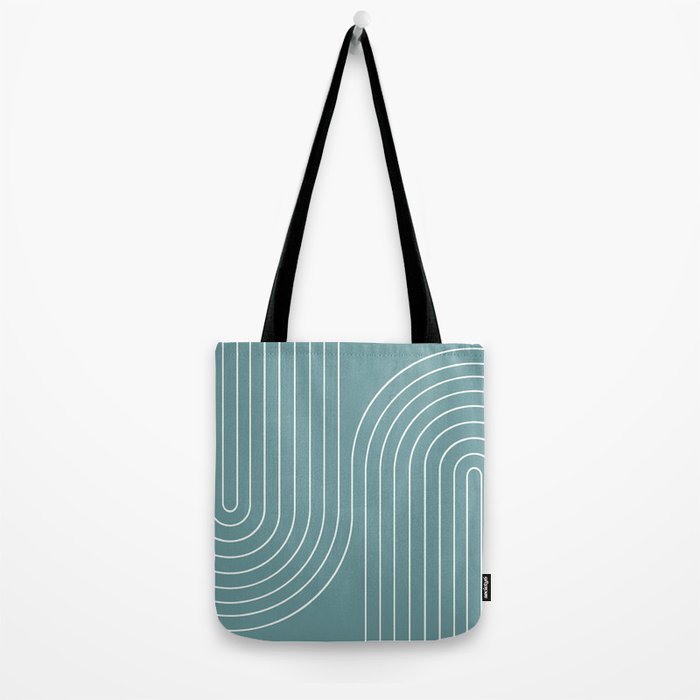 Minimal Line Curvature LXXXVI Beachy Teal Mid Century Modern Arch Abstract Tote Bag Gallery Image 2