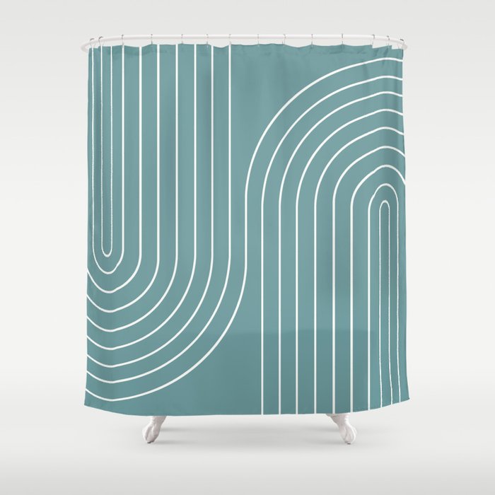 Minimal Line Curvature LXXXVI Beachy Teal Mid Century Modern Arch Abstract Shower Curtain Gallery Image 1