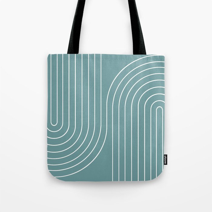 Minimal Line Curvature LXXXVI Beachy Teal Mid Century Modern Arch Abstract Tote Bag Gallery Image 1