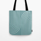 Minimal Line Curvature LXXXVI Beachy Teal Mid Century Modern Arch Abstract Tote Bag Gallery Image 1