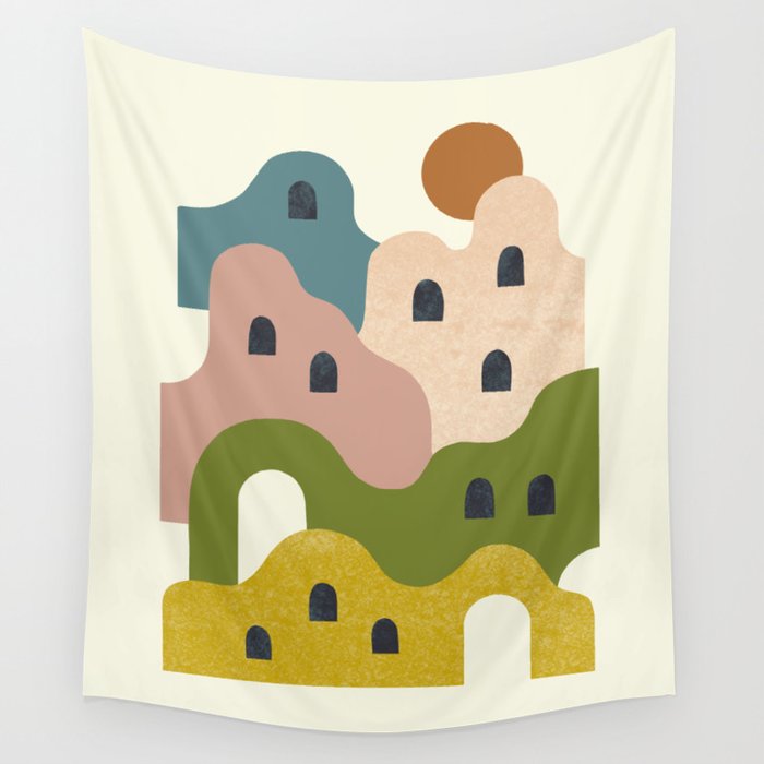 Adobe Village at Sunset Wall Tapestry Gallery Image 1