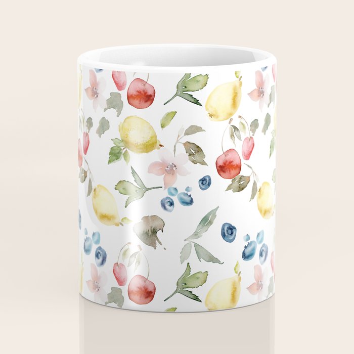 Lemon Berries and Cherries Watercolor Pattern Coffee Mug Gallery Image 4