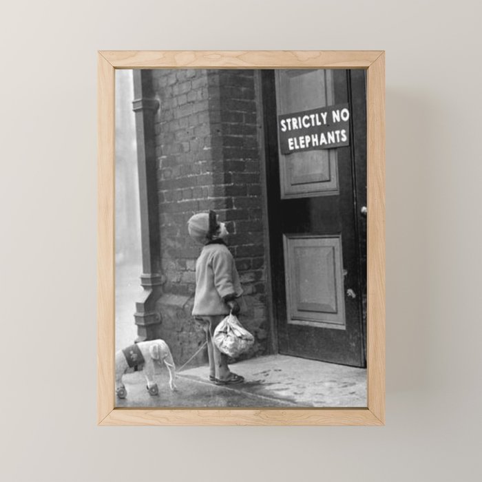 'Strictly No Elephants' vintage humorous child verses the world black and white photograph / black and white photography Mini Art Print Gallery Image 1