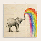 Rainbow Baby Elephant Wood Wall Art Gallery Image 1