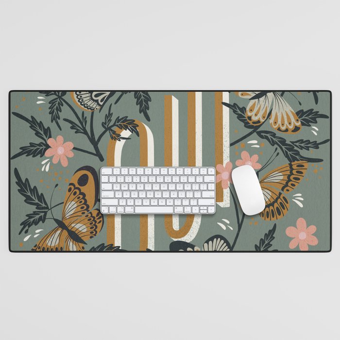Oui Butterflies - Mint & Gold Desk Mat Gallery Image 1