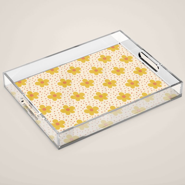 Retro 70s 60s Pattern Flowers #illustration #painting Acrylic Tray Gallery Image 1