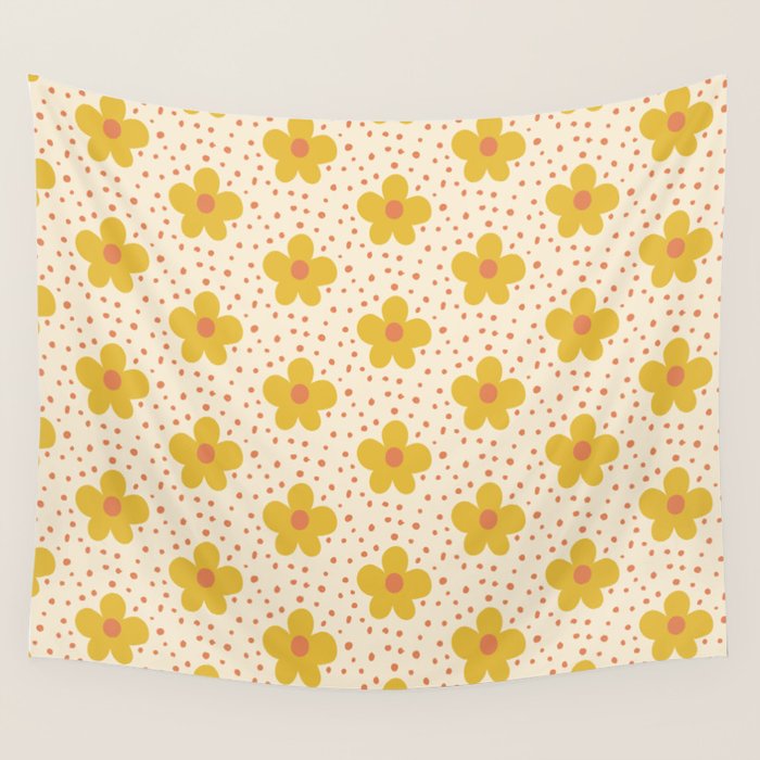 Retro 70s 60s Pattern Flowers #illustration #painting Wall Tapestry Gallery Image 4