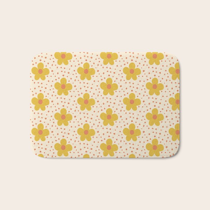 Retro 70s 60s Pattern Flowers #illustration #painting Bath Mat Gallery Image 1