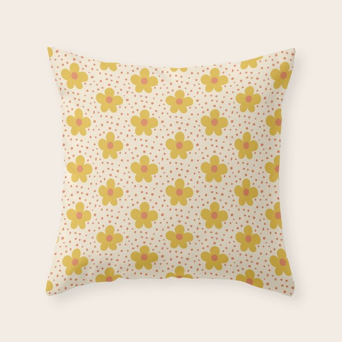 Retro 70s 60s Pattern Flowers #illustration #painting Throw Pillow Gallery Image 6