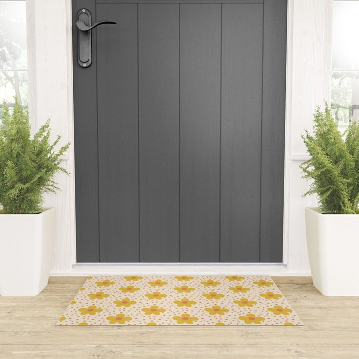 Retro 70s 60s Pattern Flowers #illustration #painting Welcome Mat Gallery Image 3