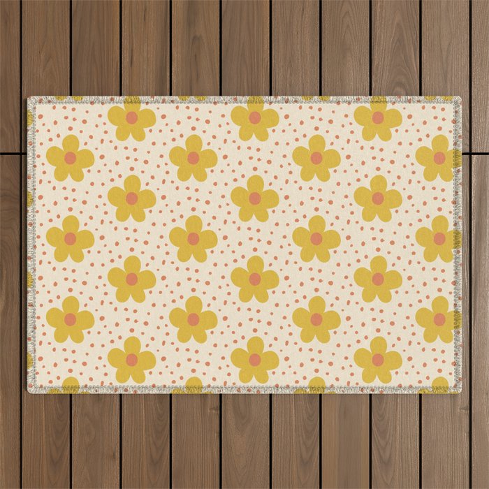 Retro 70s 60s Pattern Flowers #illustration #painting Outdoor Rug Gallery Image 1
