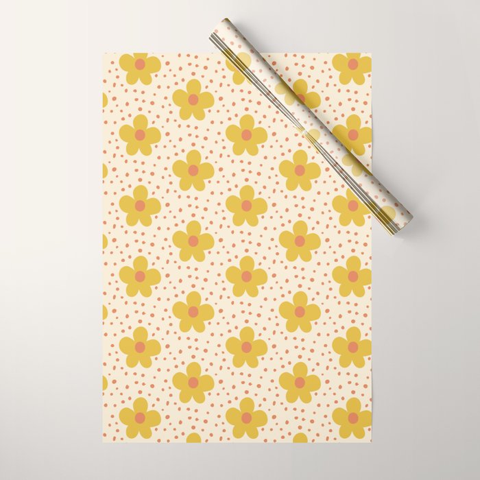 Retro 70s 60s Pattern Flowers #illustration #painting Wrapping Paper