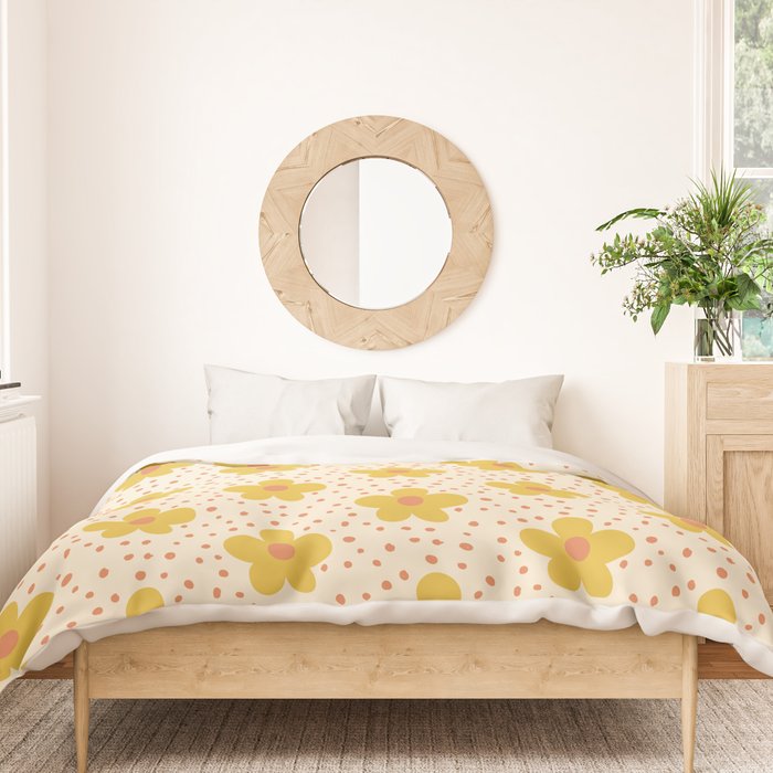 Retro 70s 60s Pattern Flowers #illustration #painting Duvet Cover Gallery Image 3