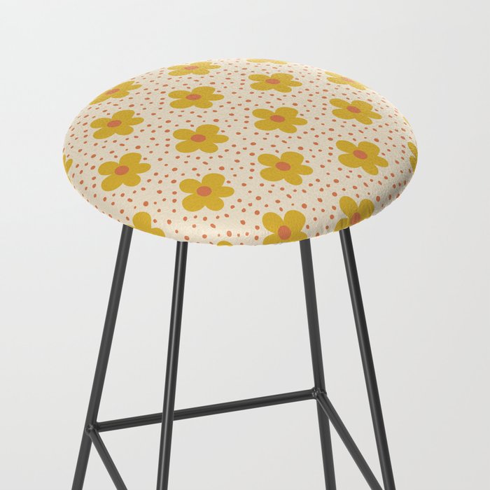 Retro 70s 60s Pattern Flowers #illustration #painting Stool Gallery Image 2