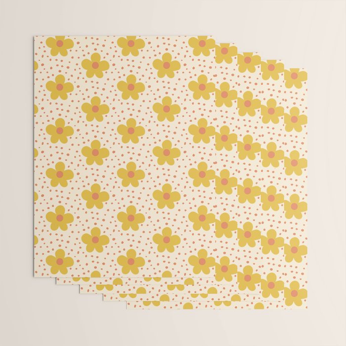 Retro 70s 60s Pattern Flowers #illustration #painting Wrapping Paper Gallery Image 3