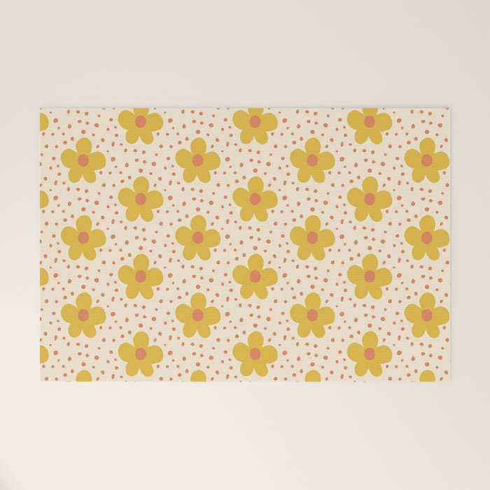 Retro 70s 60s Pattern Flowers #illustration #painting Welcome Mat Gallery Image 1