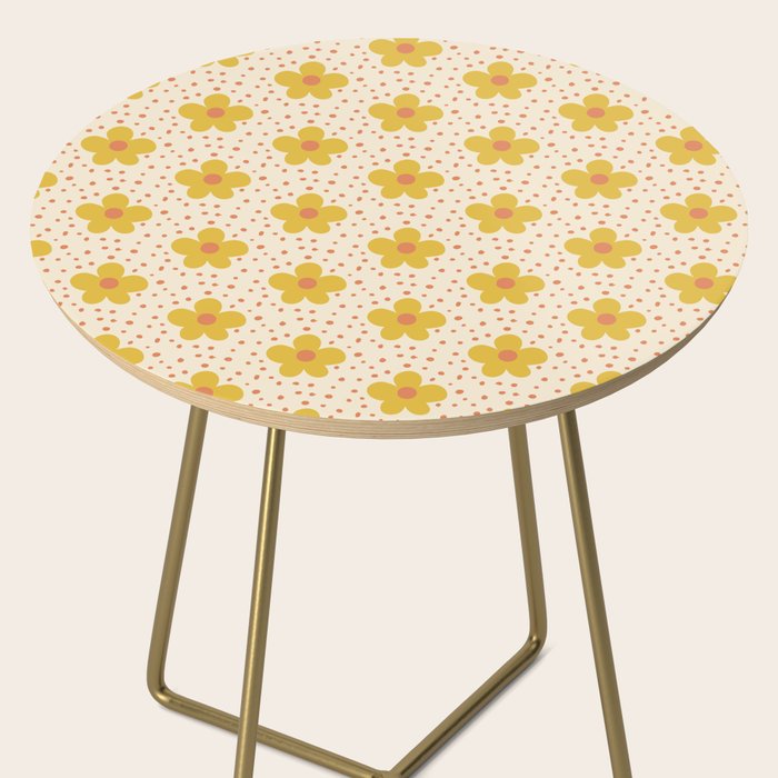 Retro 70s 60s Pattern Flowers #illustration #painting Side Table Gallery Image 2