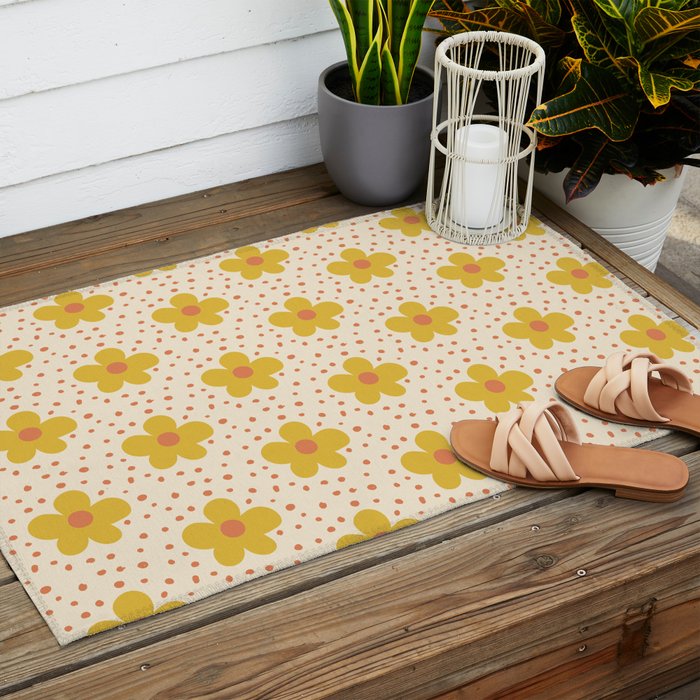 Retro 70s 60s Pattern Flowers #illustration #painting Outdoor Rug Gallery Image 2