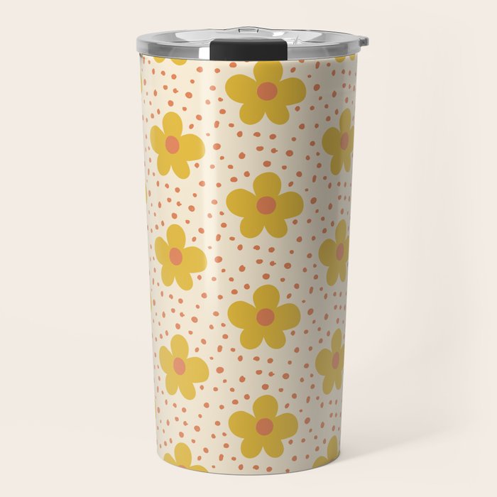 Retro 70s 60s Pattern Flowers #illustration #painting Travel Mug Gallery Image 1