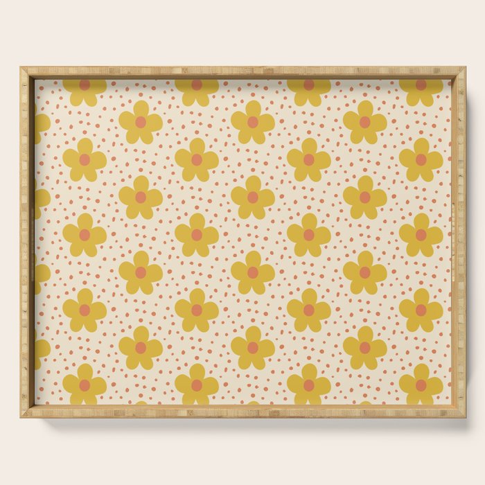 Retro 70s 60s Pattern Flowers #illustration #painting Serving Tray Gallery Image 1