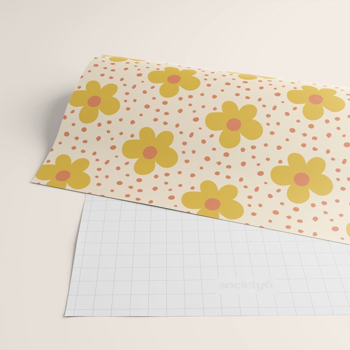 Retro 70s 60s Pattern Flowers #illustration #painting Wrapping Paper Gallery Image 2
