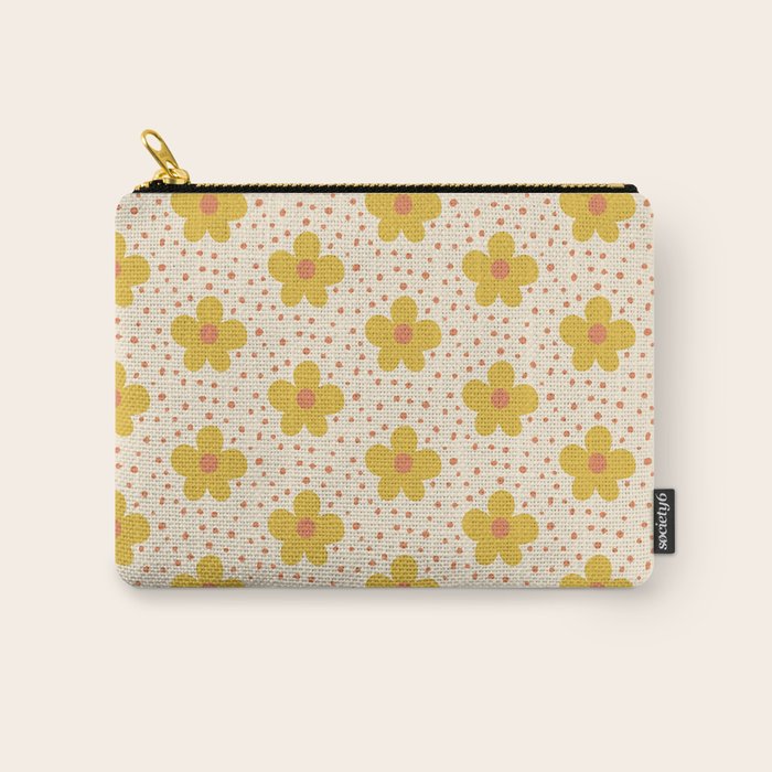 Retro 70s 60s Pattern Flowers #illustration #painting Carry All Pouch Gallery Image 1