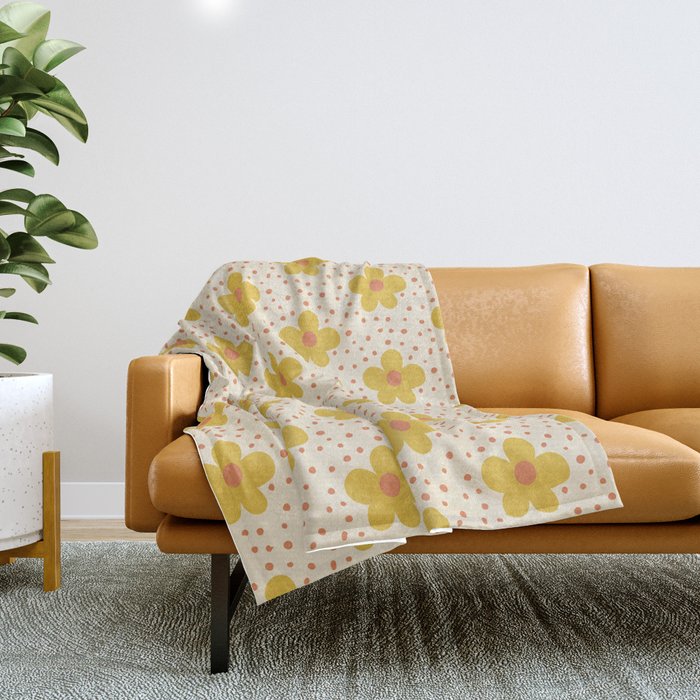 Retro 70s 60s Pattern Flowers #illustration #painting Throw Blanket Gallery Image 1