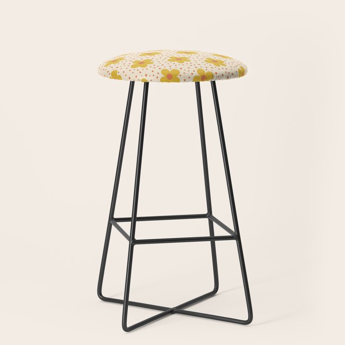 Retro 70s 60s Pattern Flowers #illustration #painting Stool Gallery Image 1
