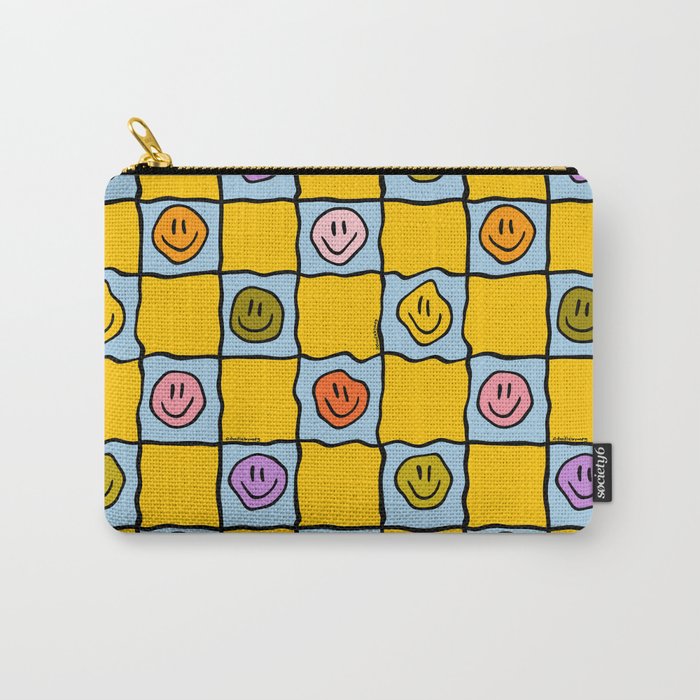 Yellow Happy Face Checkerboard Print Carry All Pouch Gallery Image 1