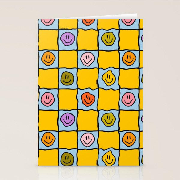 Yellow Happy Face Checkerboard Print Stationery Card Gallery Image 1