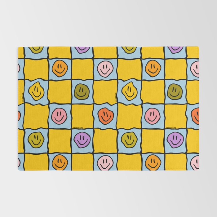 Yellow Happy Face Checkerboard Print Rug Gallery Image 2