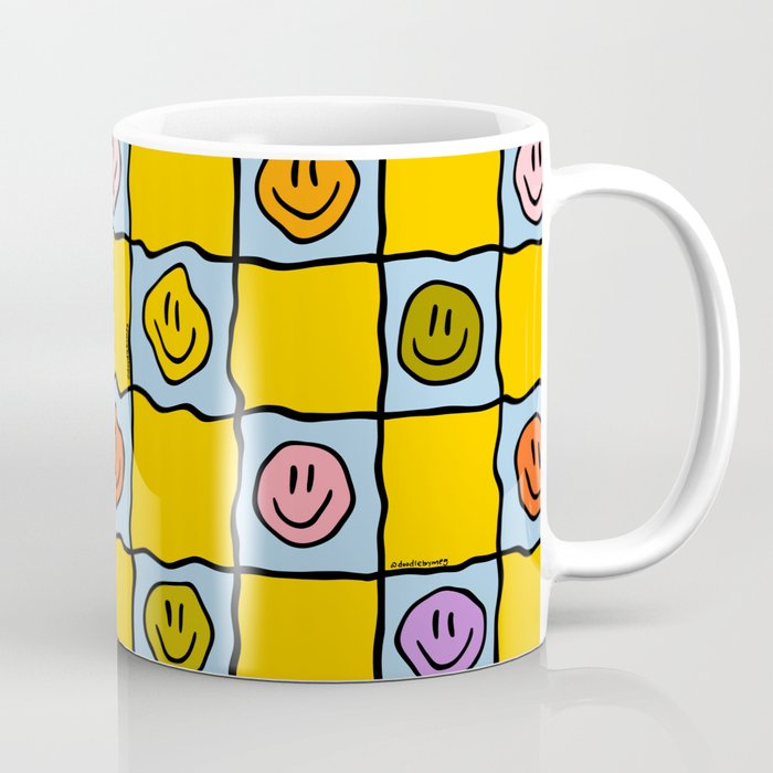 Yellow Happy Face Checkerboard Print Coffee Mug Gallery Image 1
