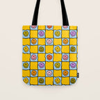 Yellow Happy Face Checkerboard Print Tote Bag Gallery Image 1