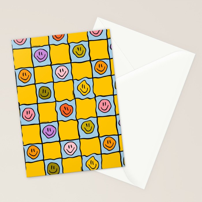 Yellow Happy Face Checkerboard Print Stationery Card Gallery Image 2