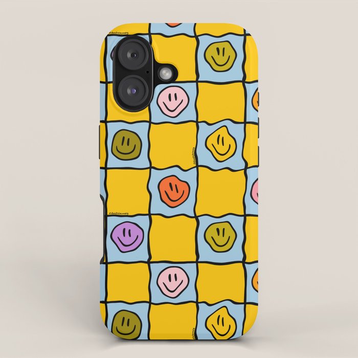 Yellow Happy Face Checkerboard Print iPhone Case Gallery Image 1