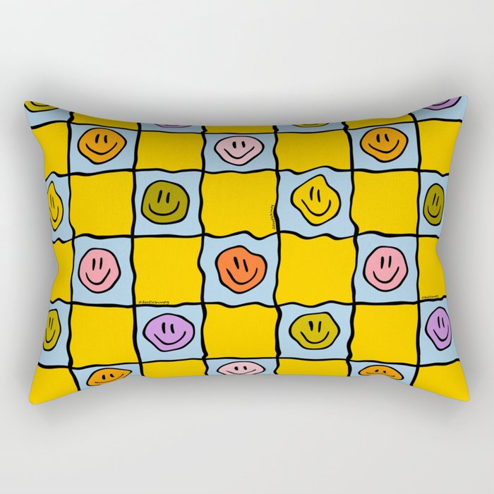 Yellow Happy Face Checkerboard Print Rectangular Pillow Gallery Image 2