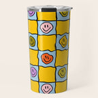 Yellow Happy Face Checkerboard Print Travel Mug Gallery Image 1