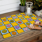 Yellow Happy Face Checkerboard Print Outdoor Rug Gallery Image 2